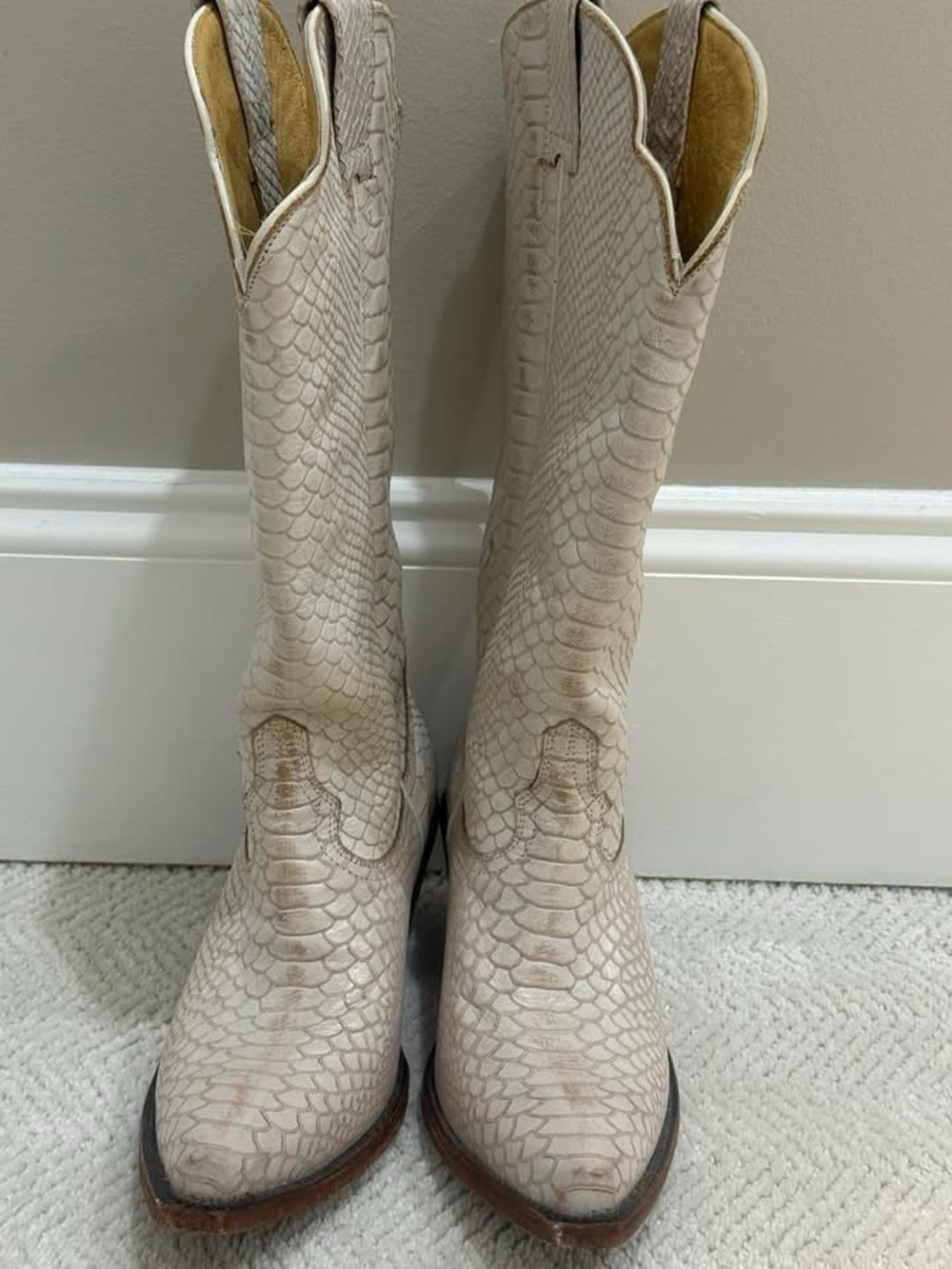 White Croc-Embossed Western Boots